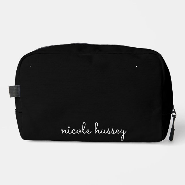 Trousse De Toilette Script noir | Moderne Monogramme élégant (Recto)