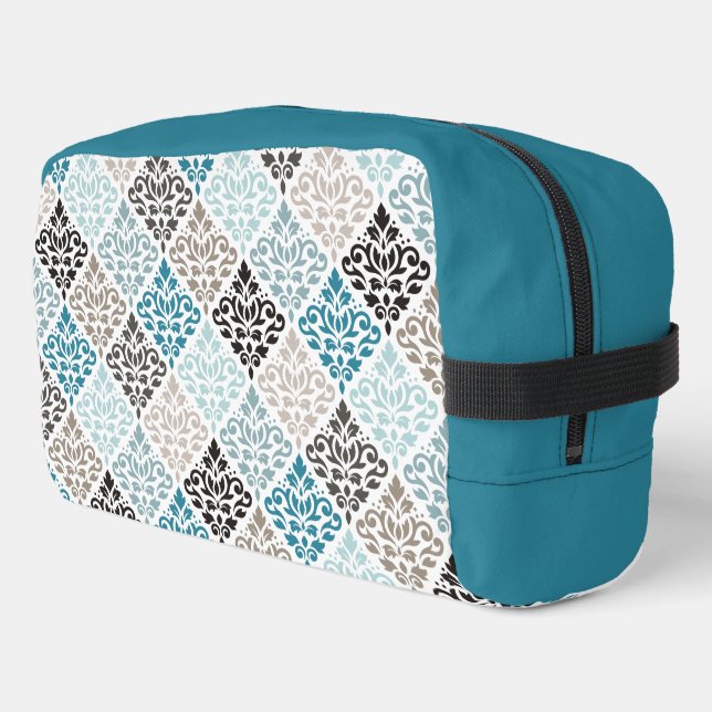 Trousse De Toilette Scroll Damask Rpt Motif Teals Browns White (Coin gauche)