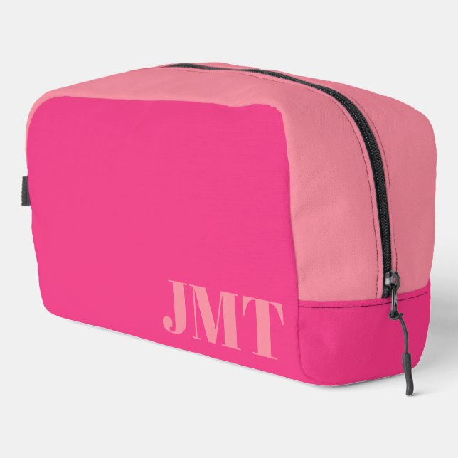 Trousse De Toilette Simple rose vif et rose pâle avec monogramme (Coin droit)