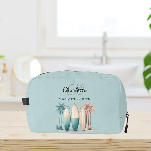 Trousse De Toilette Surf planches palmiers rétro aqua turquoise (Créateur téléchargé)
