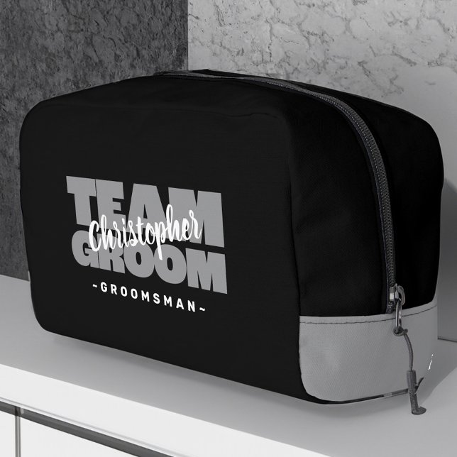 Trousse De Toilette Team Groom Groomsman Mariage Cool Retro Black Cade (Créateur téléchargé)