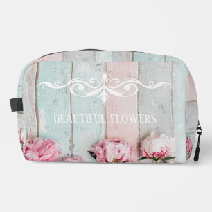Trousse De Toilette Texte personnalisé Bois rustique pastel Fleuron ro