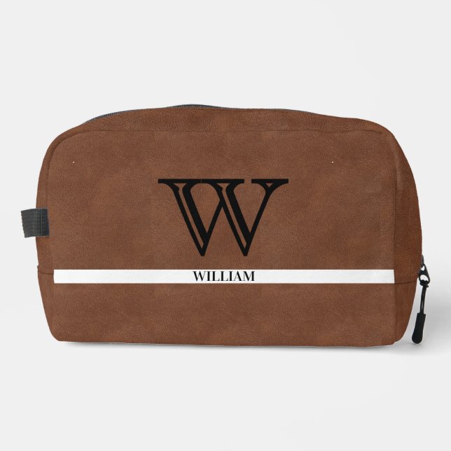 Trousse De Toilette Texture en cuir Noir Nom du monogramme Kit Dopp (Recto)