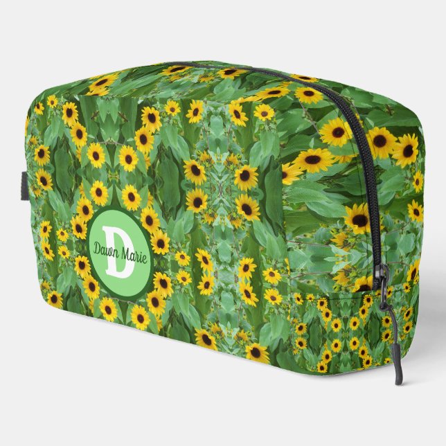 Trousse De Toilette Tirages monogrammes de tournesols imprimés (Coin droit)