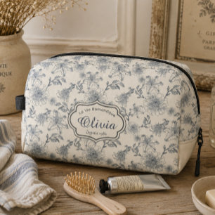 Trousse De Toilette Toile de Jouy botanique oiseau personnalisé vintag