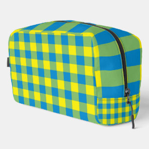 Trousse De Toilette Toilette Motif bleu Jaune Vert Plaid