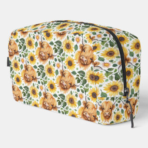 Trousse De Toilette Vaches Highland et fleurs de tournesol jaune