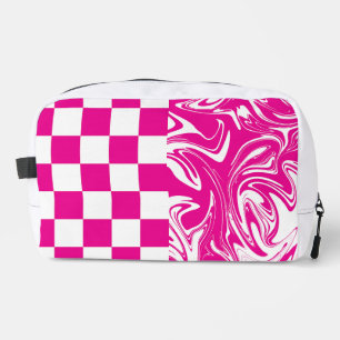 Trousse De Toilette Vérifications et tourbillons en magenta et blanc