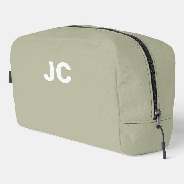 Trousse De Toilette Vert monogramme olive clair minimaliste moderne de (Coin droit)