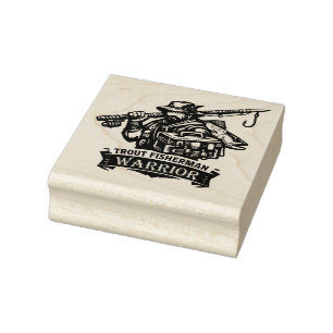 Trout-Angler-Krieger-Fischillustration Gummistempel