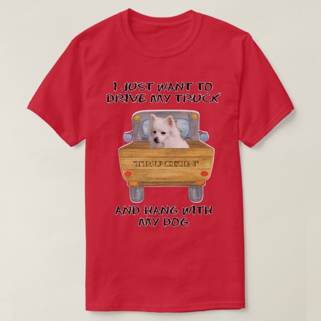 Truck Driving Dog American Eskimo Dog  T-Shirt (Design vorne)