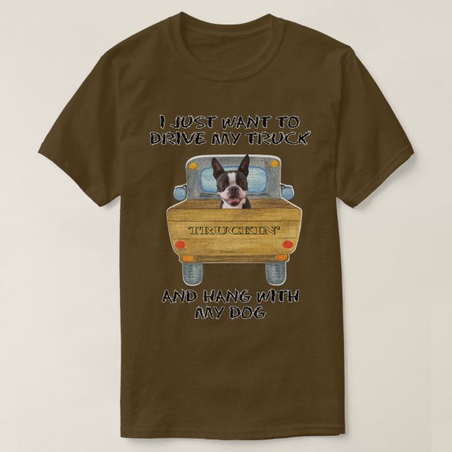 Truck Driving Dog Boston Terrier  T-Shirt (Design vorne)