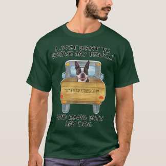 Truck Driving Dog Boston Terrier T-Shirt