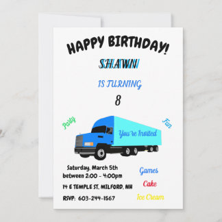 "Truck" Einladung für Kinder zum Geburtstag