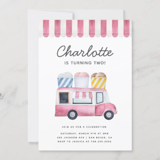 Truck Kindergeburtstag Party Truck Modern Pink Einladung