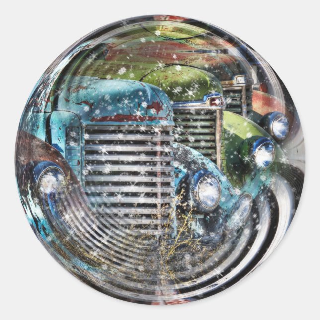 Truck Snowglobe Runder Aufkleber (Vorderseite)