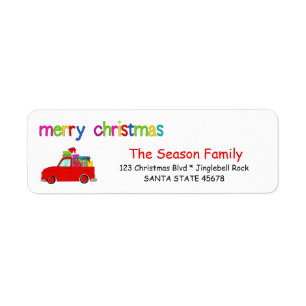 Truck und Geschenke Weihnachtslabel Frohe Weihnach