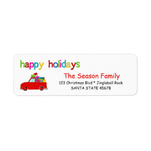 Truck und Geschenke Weihnachtslabel Happy Holidays