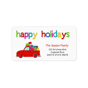 Truck und Geschenke Weihnachtslabel Happy Holidays Adressaufkleber