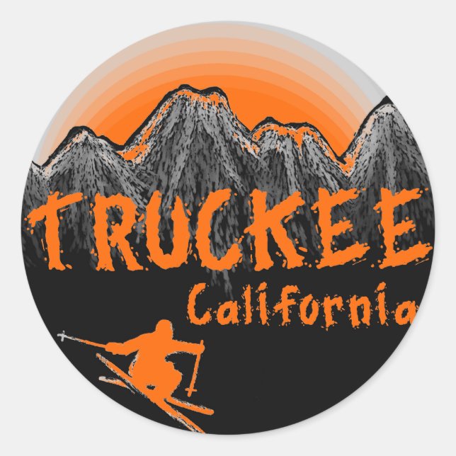 Truckee California künstlerischer Skifahrer Runder Aufkleber (Vorderseite)