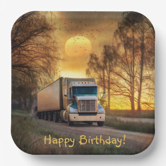 Trucker Happy Birthday Pappteller