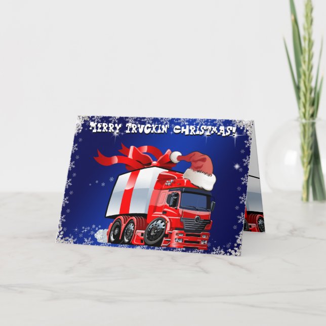 Trucker Weihnachtskarte PERSONALISIERT Feiertagskarte (Vorderseite)