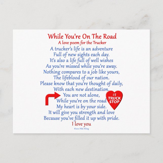 Truckers Liebe Gedicht Postkarte (Vorderseite)