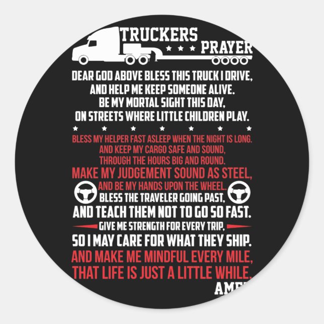 Truckers Prayer Runder Aufkleber (Vorderseite)