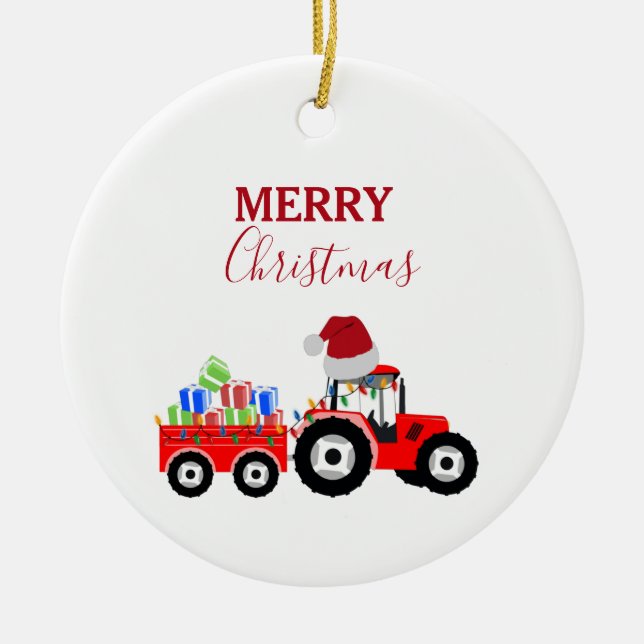Truckfarm Red Christmas Tractor Keramik Ornament (Vorne)