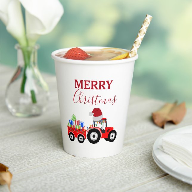 Truckfarm Red Christmas Tractor Pappbecher (In Situ)