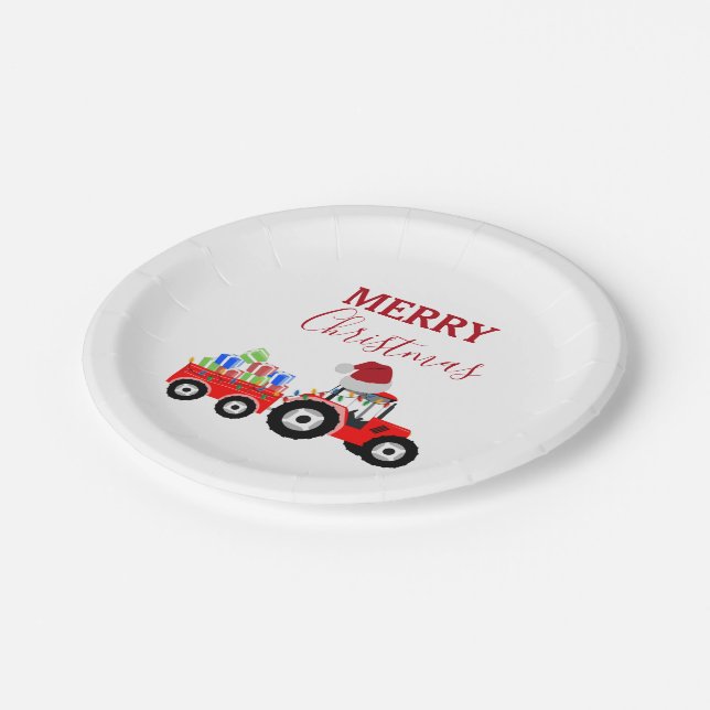 Truckfarm Red Christmas Tractor Pappteller (Schrägansicht)