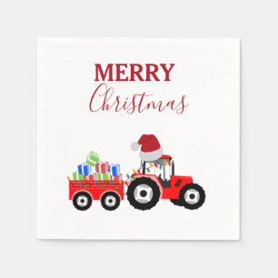 Truckfarm Red Christmas Tractor Serviette
