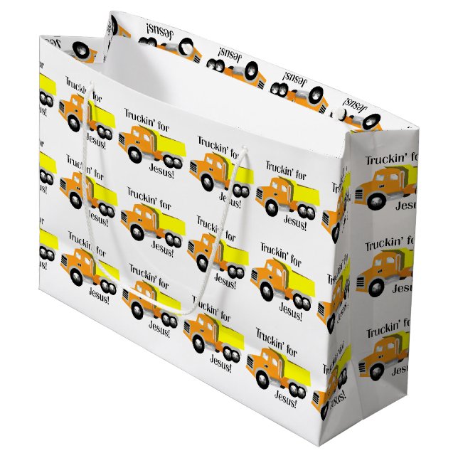 Truckin' für Jesus-Kindergeschenktasche Große Geschenktüte (Vorderseite Schrägansicht)