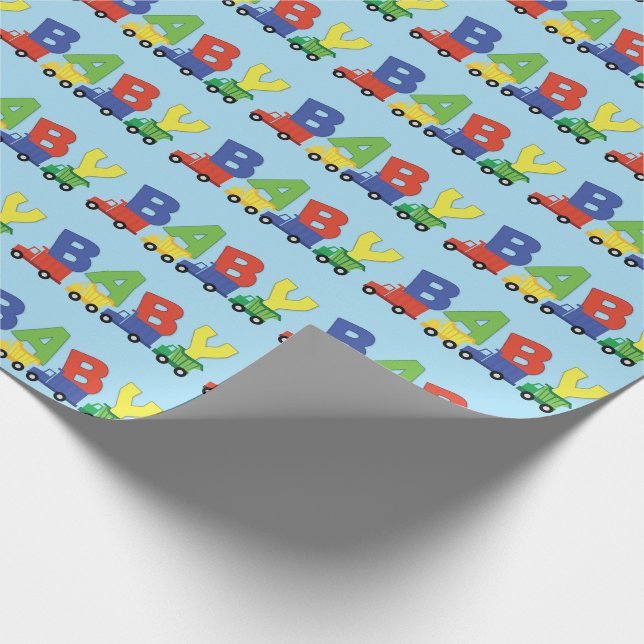 Trucks Babydusche Niedlich Geschenkpapier (Ecke)