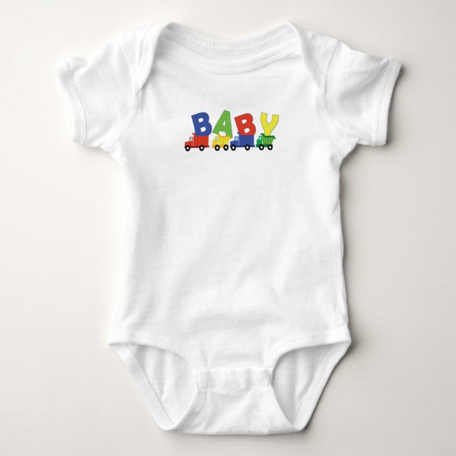 Trucks Boy Baby Shower Construction Niedlich Baby Strampler (Vorderseite)