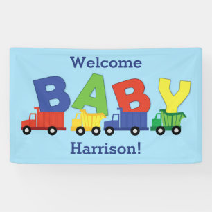 Trucks Boy Baby Shower Construction Niedlich Banner