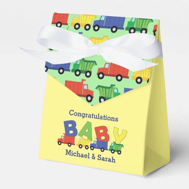 Trucks Boy Baby Shower Construction Niedlich Geschenkschachtel (Vorderseite)