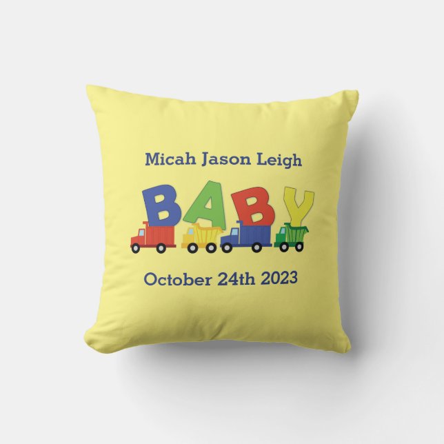 Trucks Boy Baby Shower Construction Niedlich Kissen (Vorderseite)