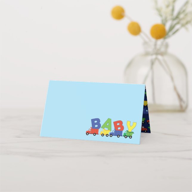 Trucks Boy Baby Shower Construction Niedlich Platzkarte (Vorderseite)