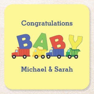 Trucks Boy Baby Shower Construction Niedlich Rechteckiger Pappuntersetzer