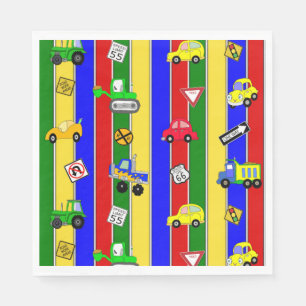 Trucks, Tractors, Cars and Traffic Signs Birthday Serviette