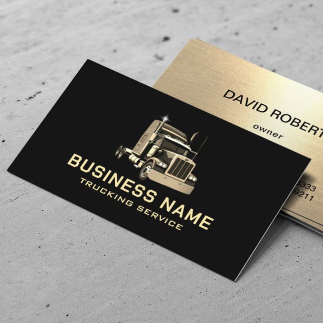 Truckservice Moderner Gold Semi Truck Black Visitenkarte (Von Creator hochgeladen)