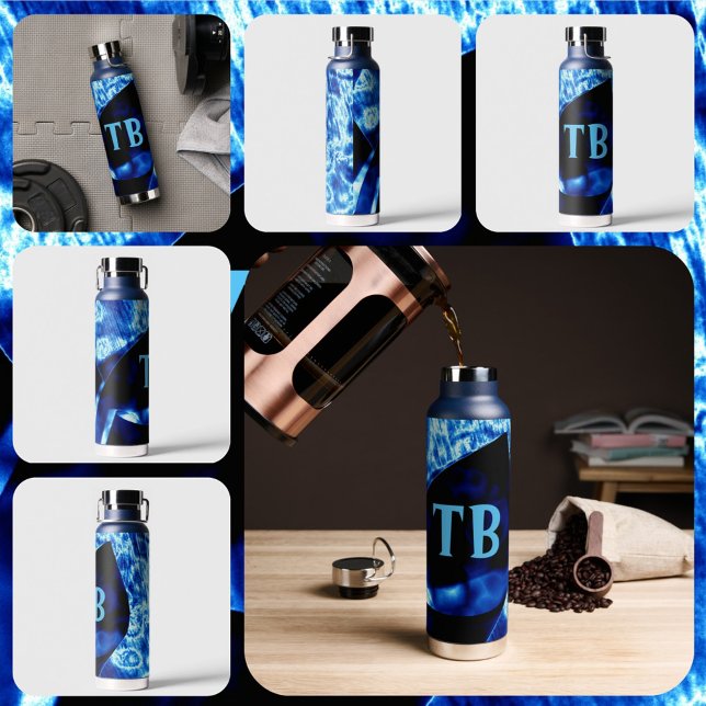 True Blue Edgy Abstrakte Personalisierte Initialen Trinkflasche (Von Creator hochgeladen)