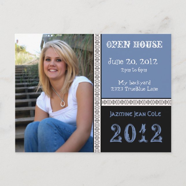 True Blue Open House Postcard Einladungspostkarte (Vorderseite)
