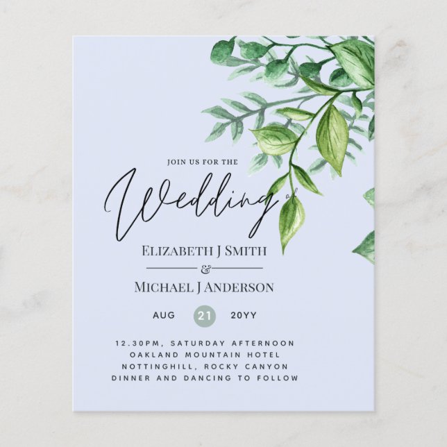 True Color GREENERY Budget Hochzeitseinladungen (Vorderseite)