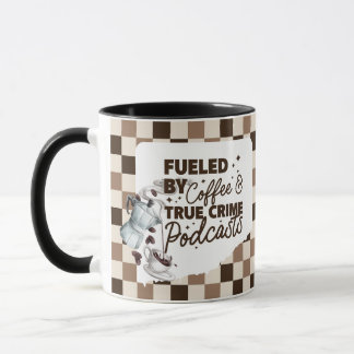True Crime & Coffee Bold Brown Checkered Mug Tasse