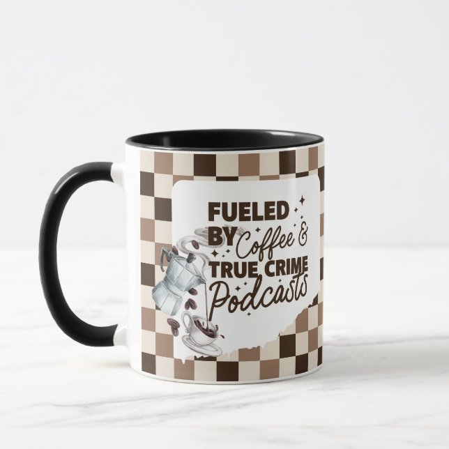 True Crime & Coffee Bold Brown Checkered Mug  Tasse (Links)