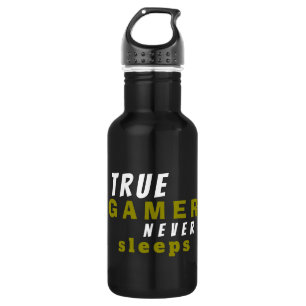 True Gamer schläft nie feines Zitat schwarz Edelstahlflasche