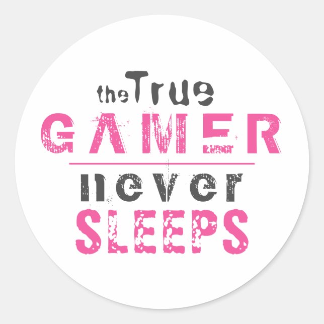 True Gamer schläft nie Pink Girl Gamer Runder Aufkleber (Vorderseite)