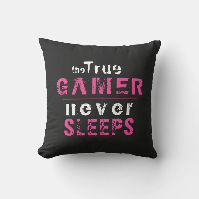 True Gamer schläft nie Pink Girl Gamer Throw Pil Kissen (Vorderseite)